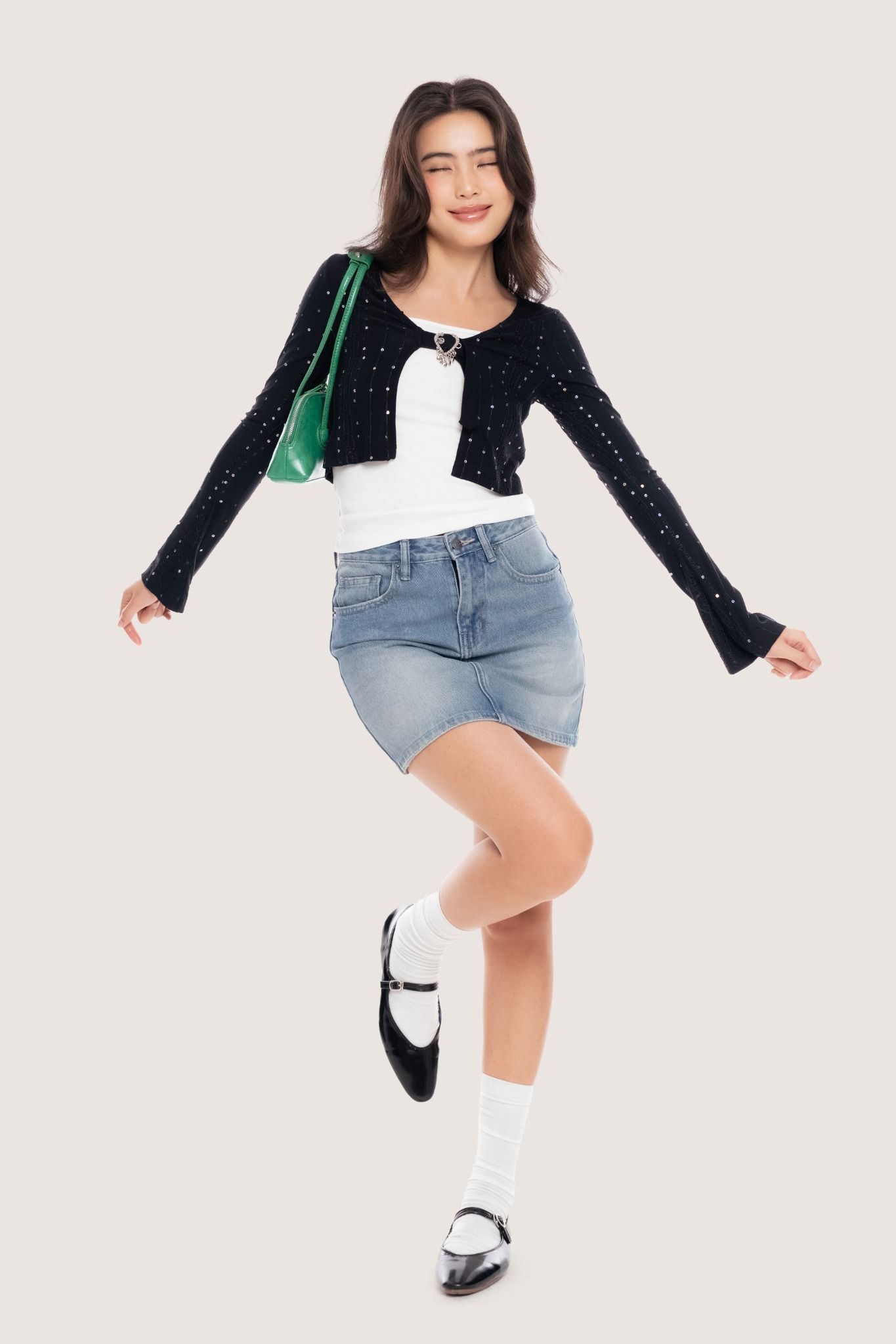 Libe Medium Blue Wash Denim Mini Skirt (Pre-order)