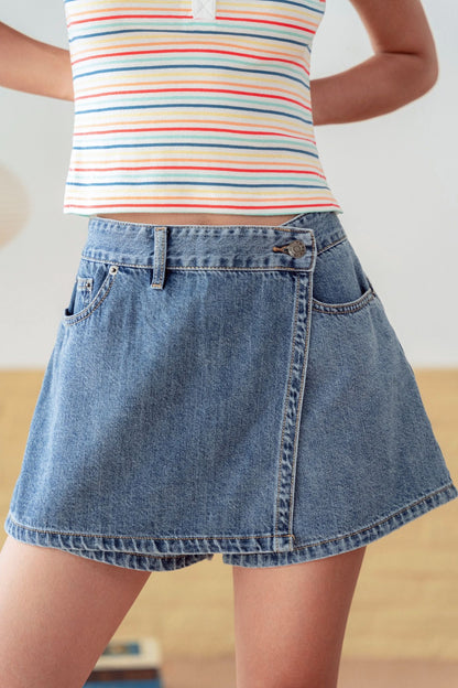 Libe Medium Blue Wash Denim Skorts (Pre-order)