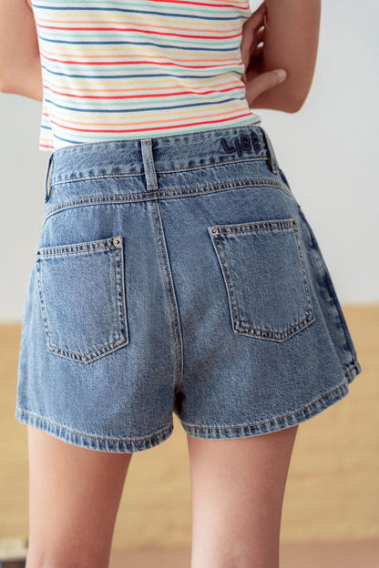 Libe Medium Blue Wash Denim Skorts (Pre-order)
