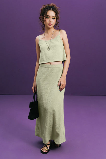 Libe Melon Green Jacquard Maxi Skirt (Pre-order)