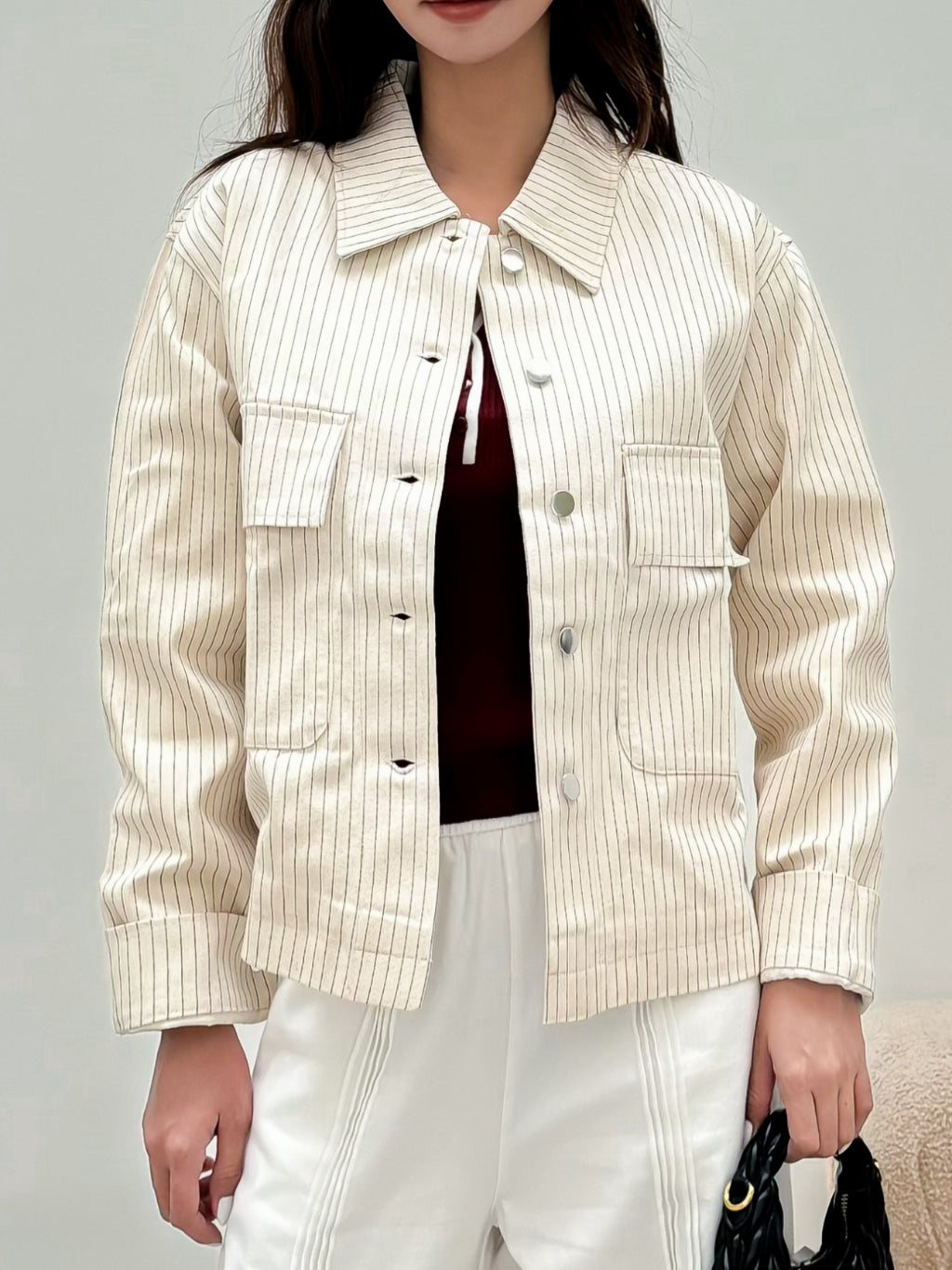 Mieufashionista Cream Striped Jacket Miko