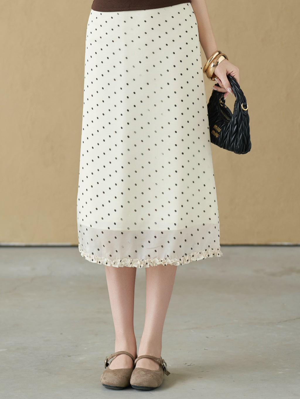 Mieufashionista Polka Dot Midi Skirt Minji