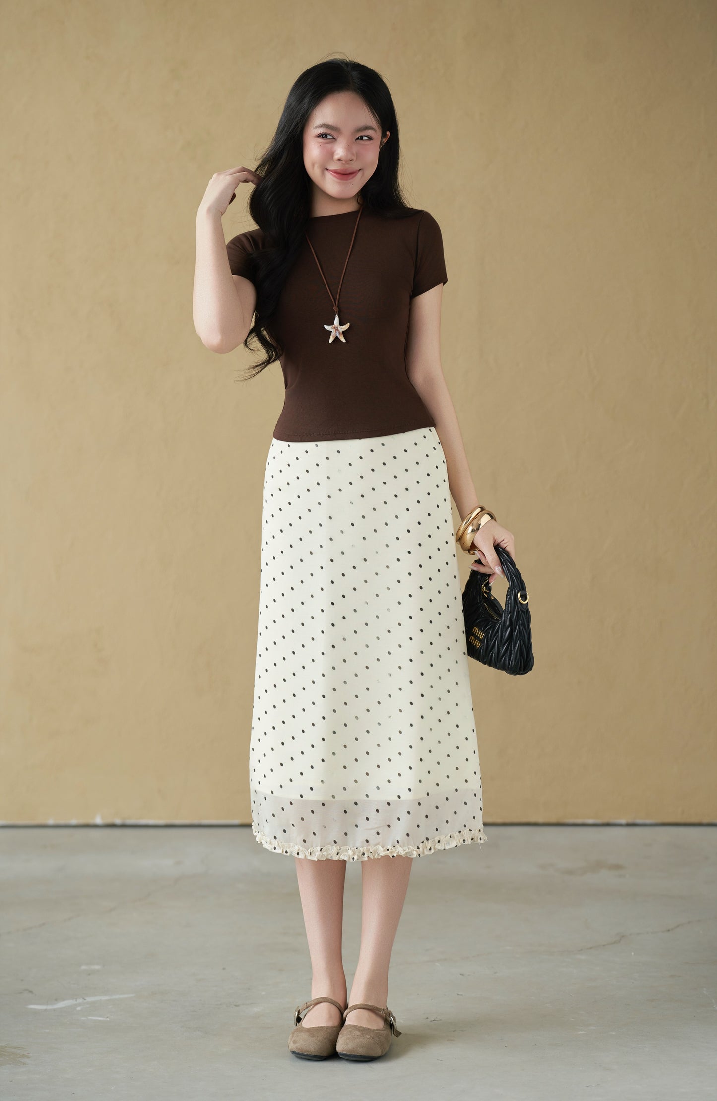 Mieufashionista Polka Dot Midi Skirt Minji