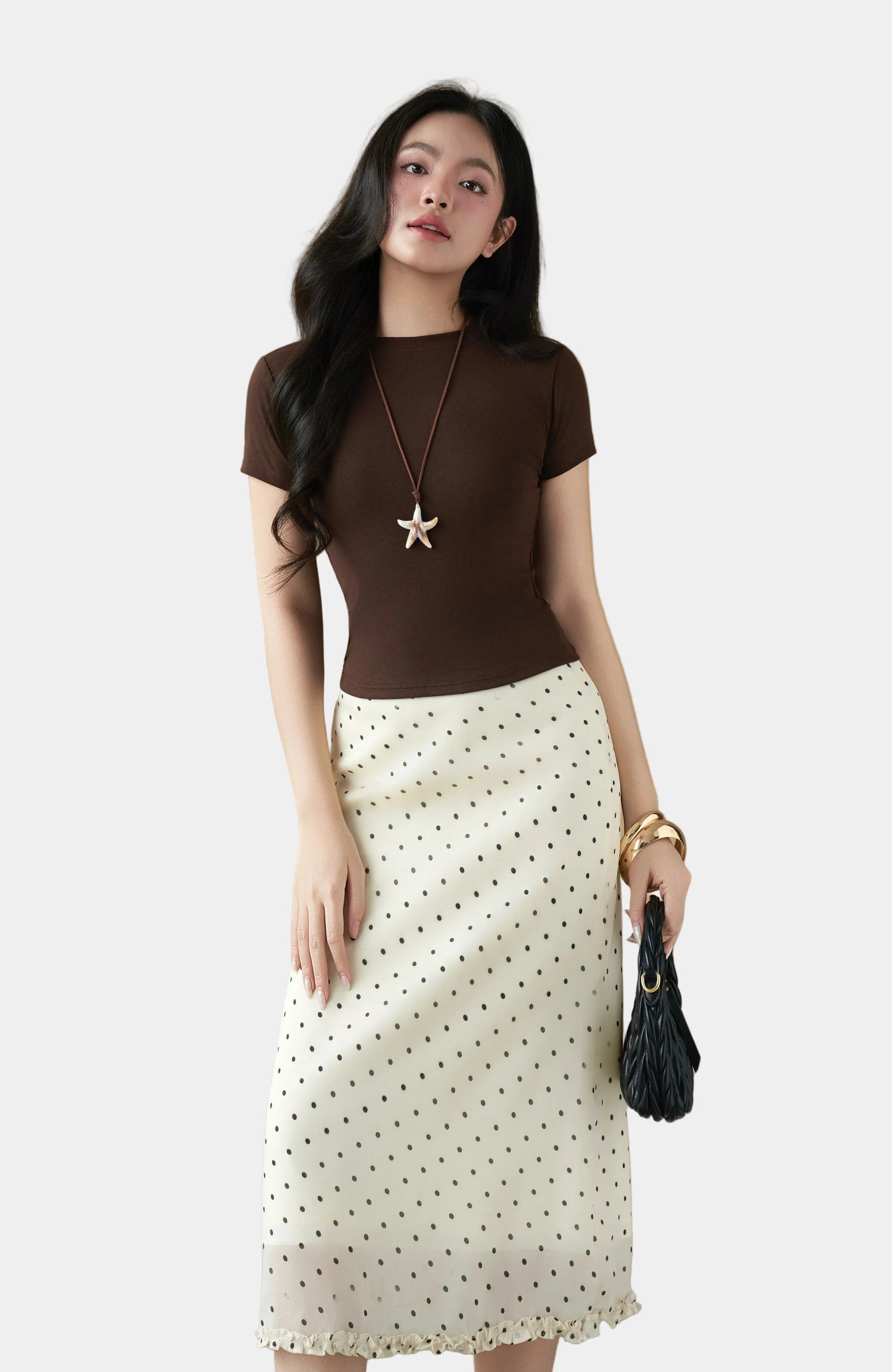 Mieufashionista Polka Dot Midi Skirt Minji