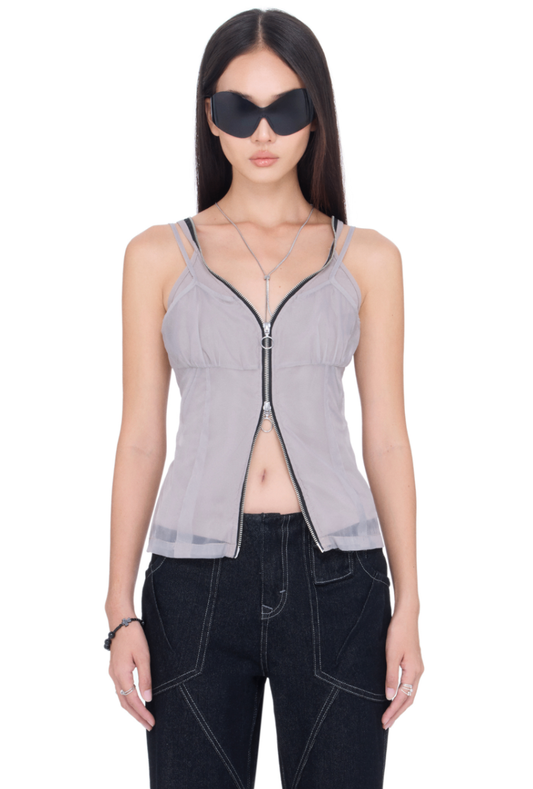 The Beuter Mist Grey Double Layer Tank Tops