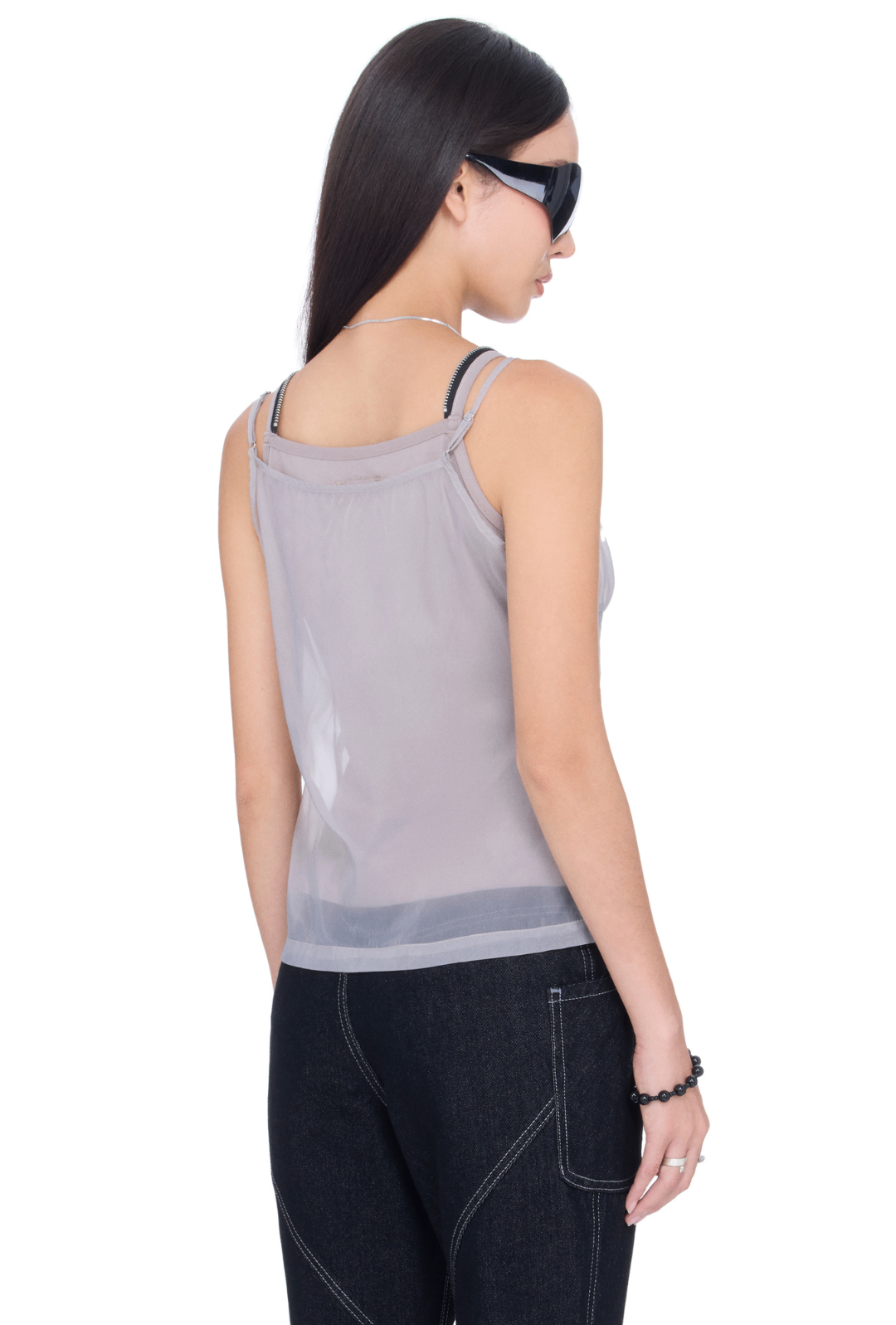 The Beuter Mist Grey Double Layer Tank Tops