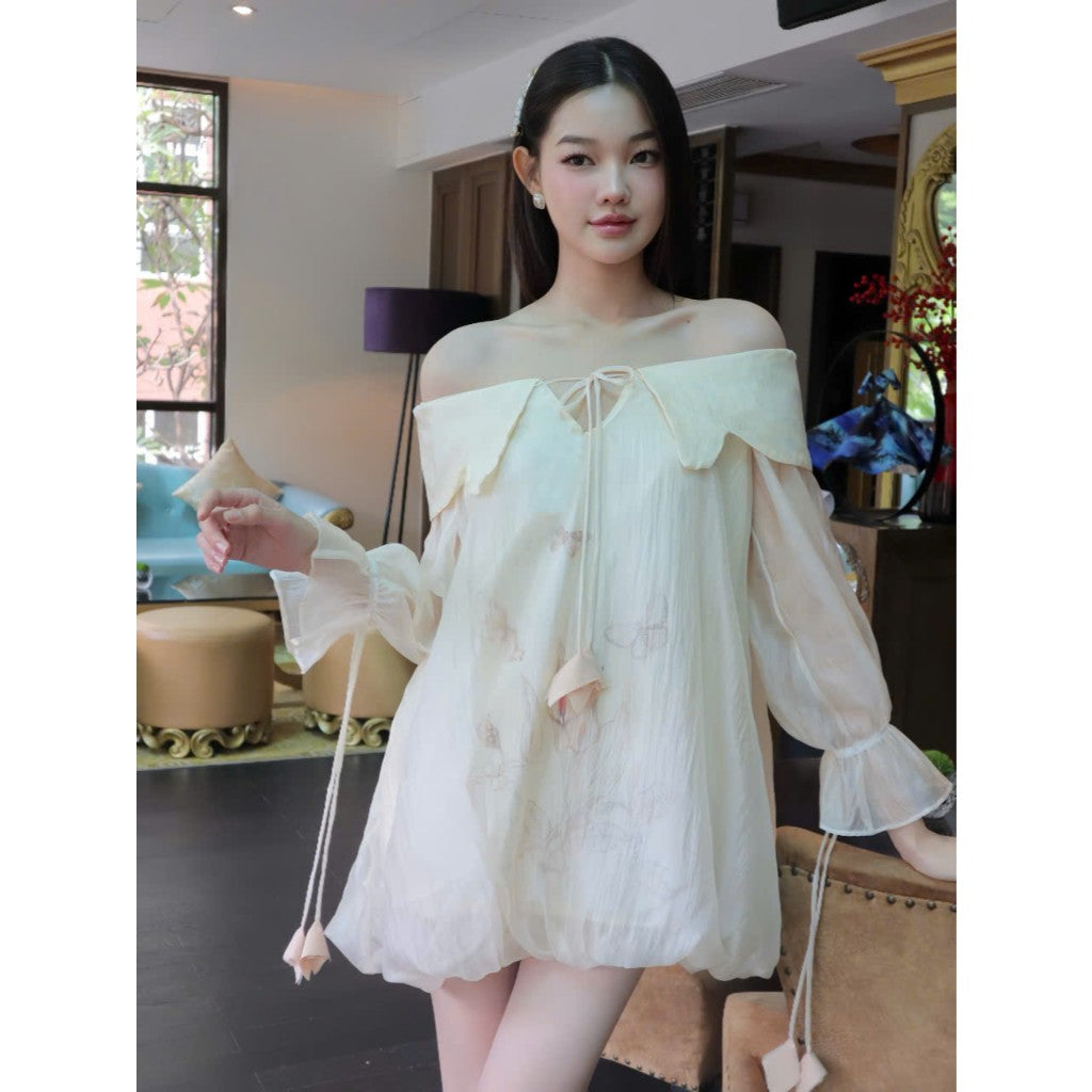Aguja Momia Off-Shoulder Mini Dress (Pre-order)