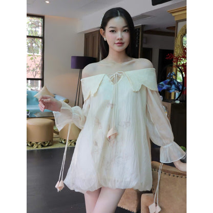 Aguja Momia Off-Shoulder Mini Dress (Pre-order)