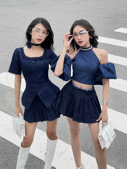 The Fance Monica Denim Top (Pre-order)