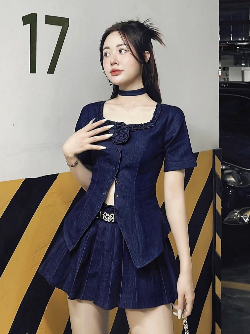 The Fance Monica Denim Top (Pre-order)