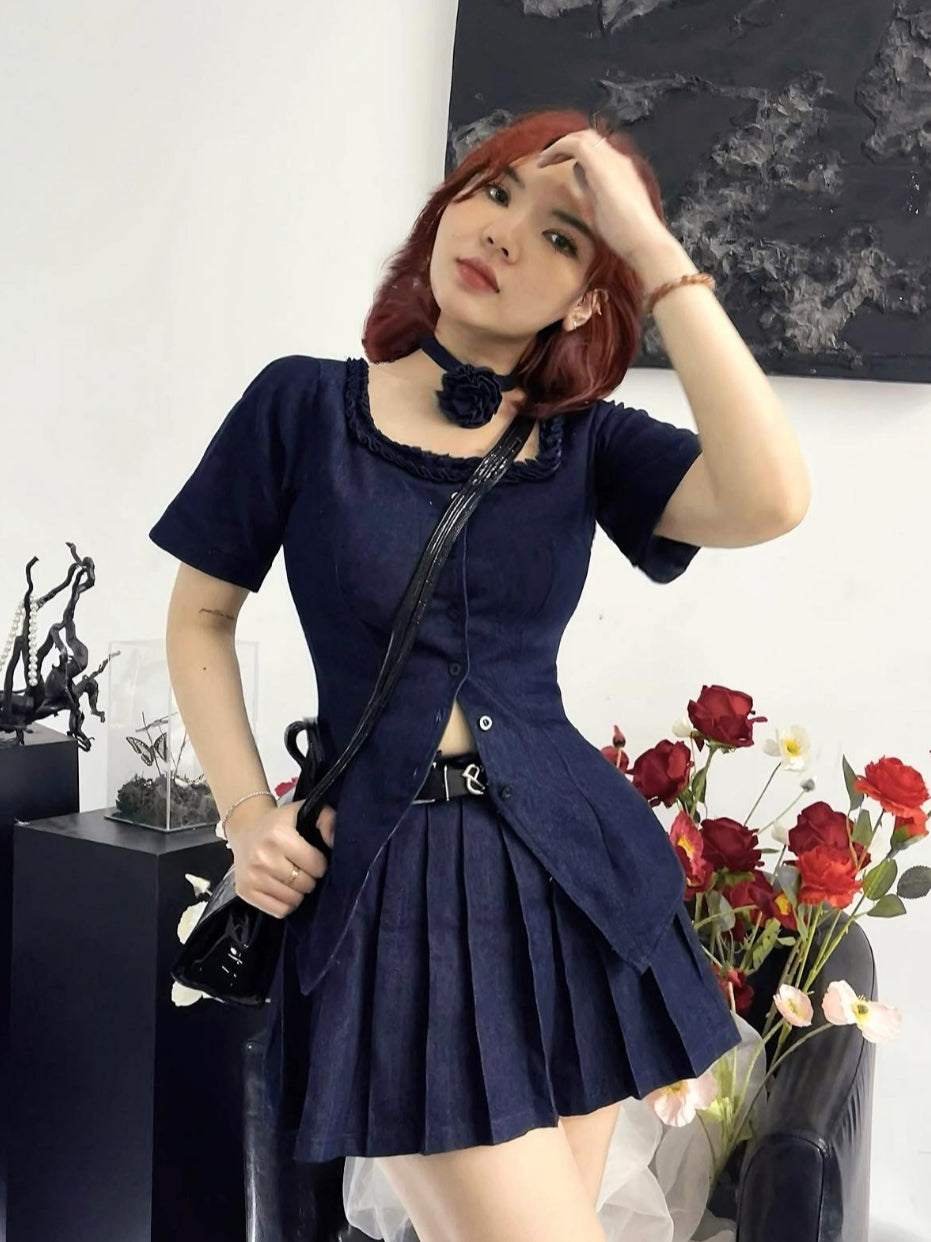 The Fance Monica Denim Top (Pre-order)