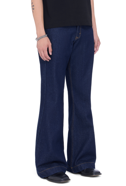 The Beuter Navy Blue Flare Raw Denim Jeans