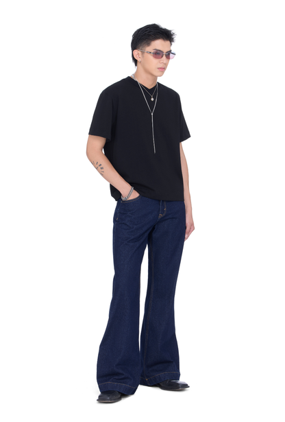 The Beuter Navy Blue Flare Raw Denim Jeans