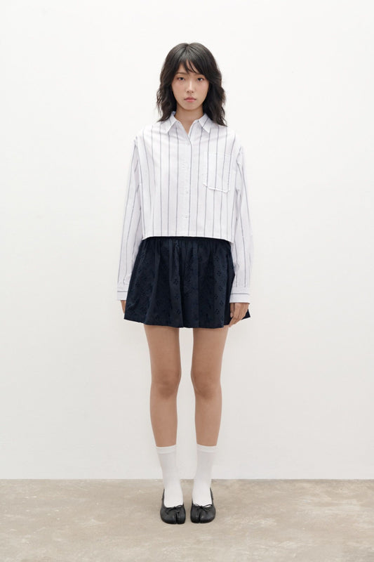 Libe Navy Embroidered Mini Skirt (Pre-order)