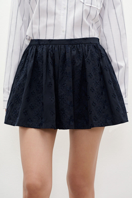 Libe Navy Embroidered Mini Skirt (Pre-order)