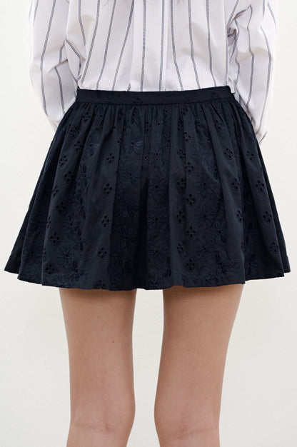 Libe Navy Embroidered Mini Skirt (Pre-order)