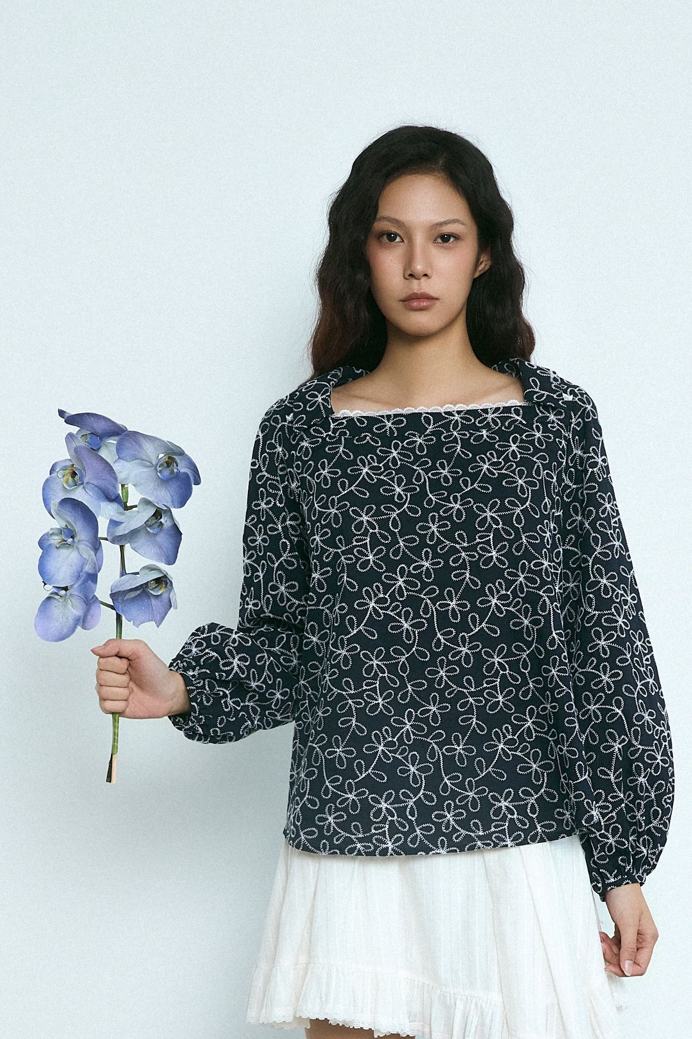 Libe Navy Embroidered Top (Pre-order)