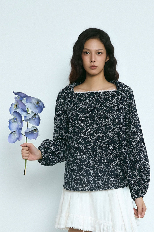 Libe Navy Embroidered Top (Pre-order)