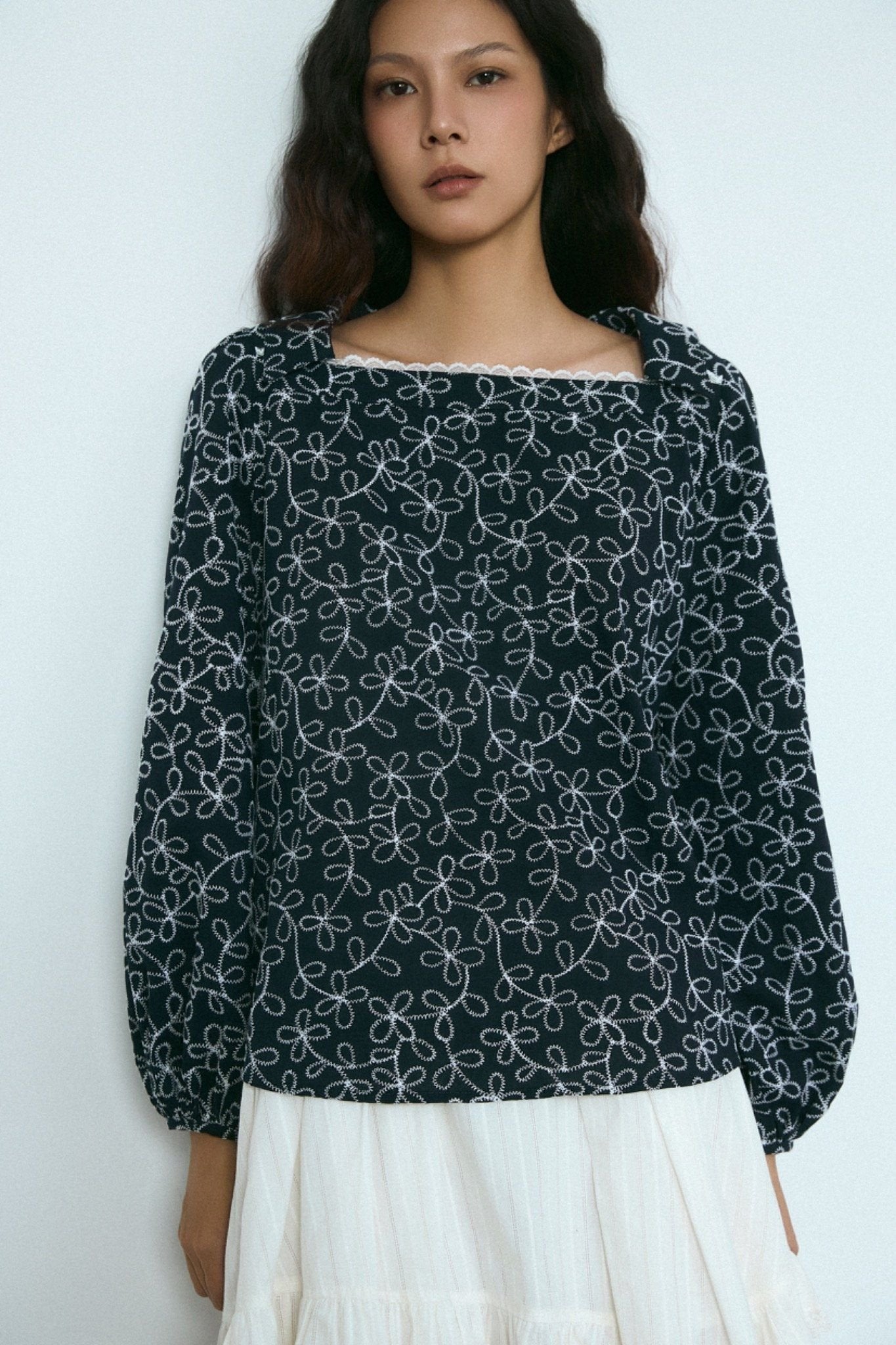 Libe Navy Embroidered Top (Pre-order)