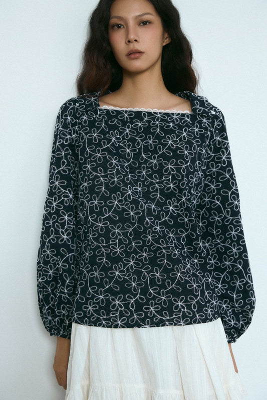 Libe Navy Embroidered Top (Pre-order)
