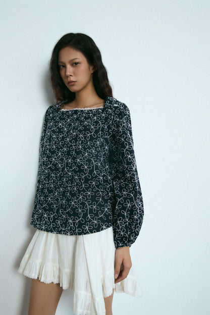 Libe Navy Embroidered Top (Pre-order)