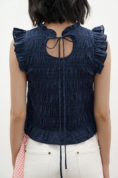 Libe Navy Smocking Top (Pre-order)