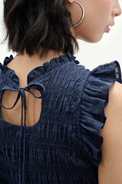Libe Navy Smocking Top (Pre-order)
