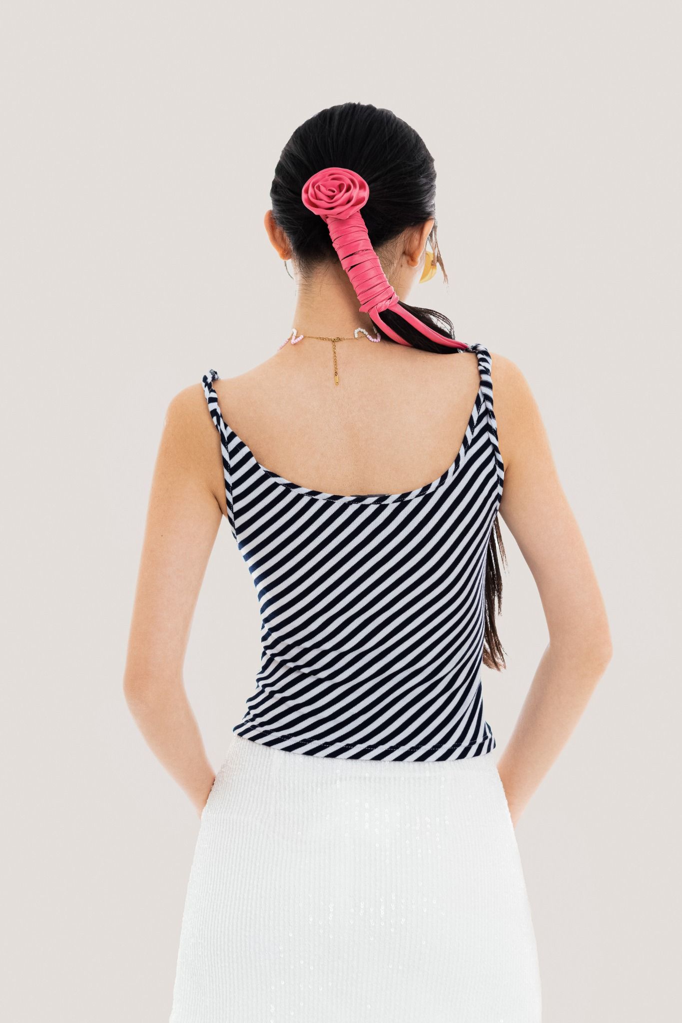 Libe Oblique Striped Twisted Strappy Top (Pre-order)