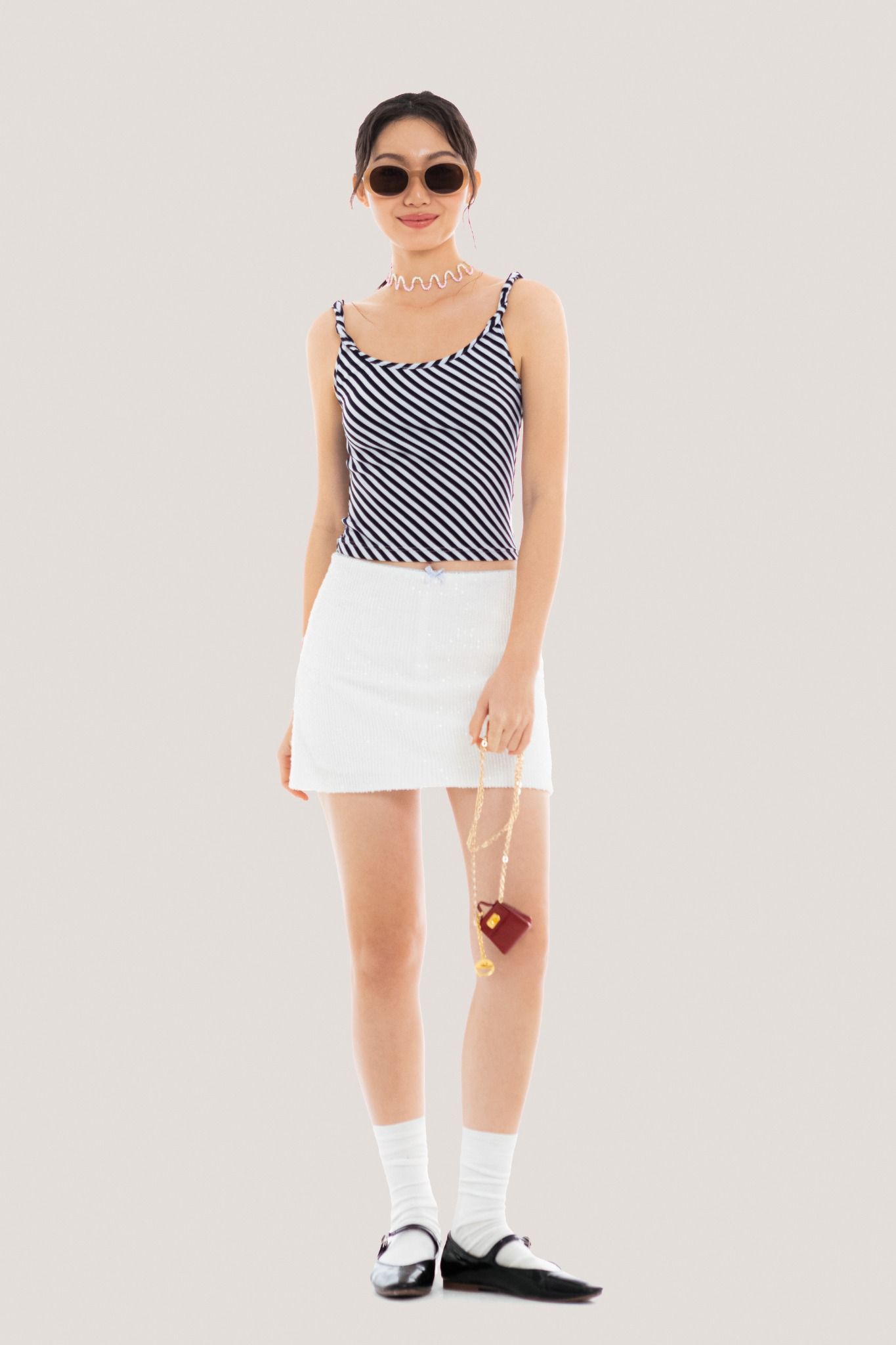 Libe Oblique Striped Twisted Strappy Top (Pre-order)