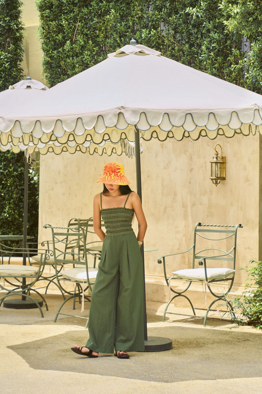 Libe Olive Strappy Smock Jumpsuit (Pre-order)