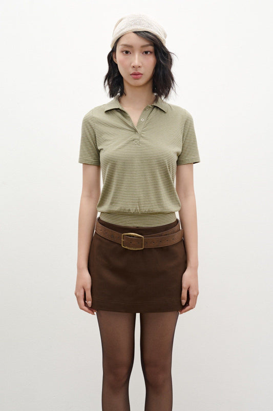 Libe Olive Striped Polo Top (Pre-order)
