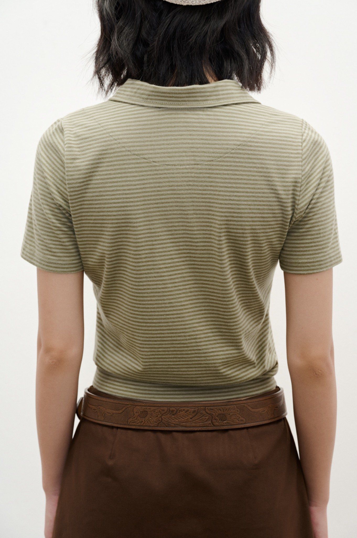 Libe Olive Striped Polo Top (Pre-order)