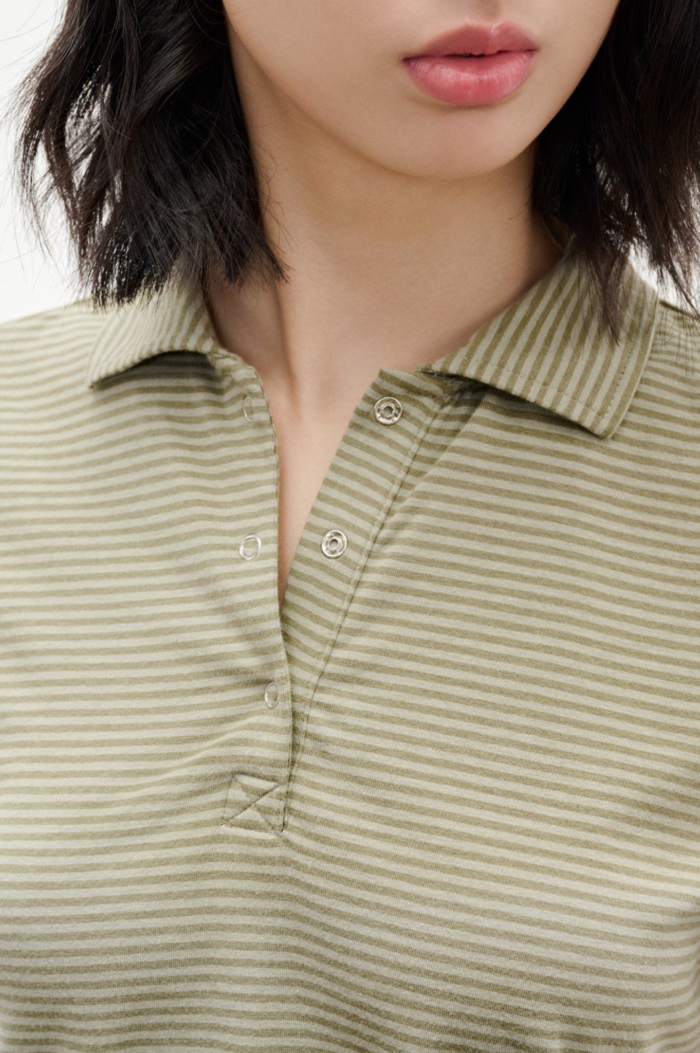 Libe Olive Striped Polo Top (Pre-order)