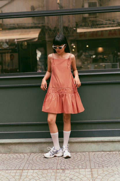 Libe Orange Bow Tie Strappy Mini Dress (Pre-order)