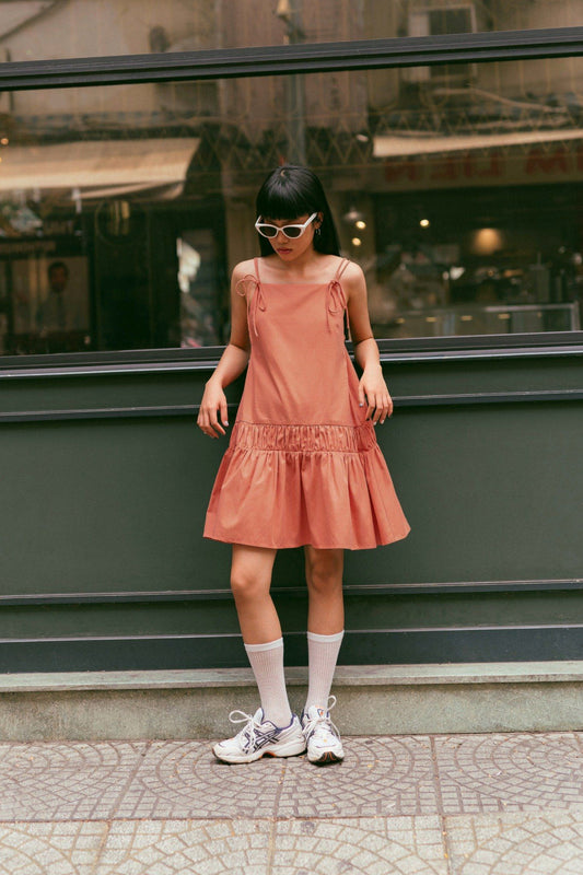 Libe Orange Bow Tie Strappy Mini Dress (Pre-order)