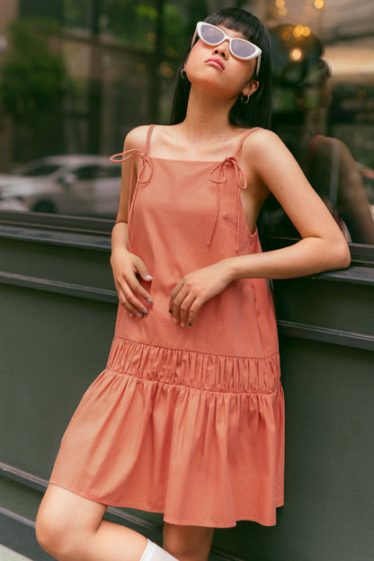 Libe Orange Bow Tie Strappy Mini Dress (Pre-order)