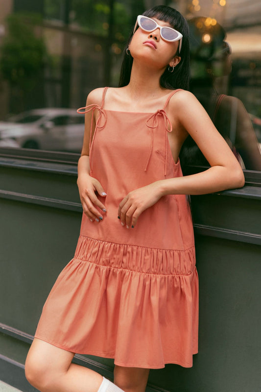 Libe Orange Bow Tie Strappy Mini Dress (Pre-order)
