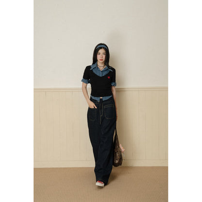 Ours stu Plaid Shirt + Mint V-Neck Top Set (Pre-order)