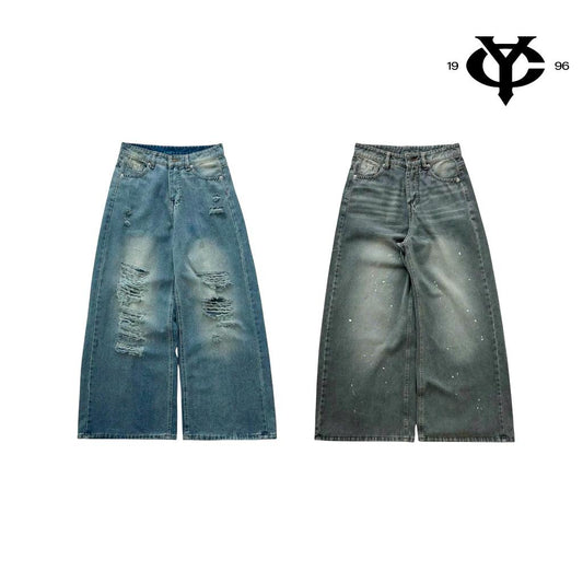 WHOSE Paint-Splatter Distressed Wide-Leg Jeans (Pre-order)