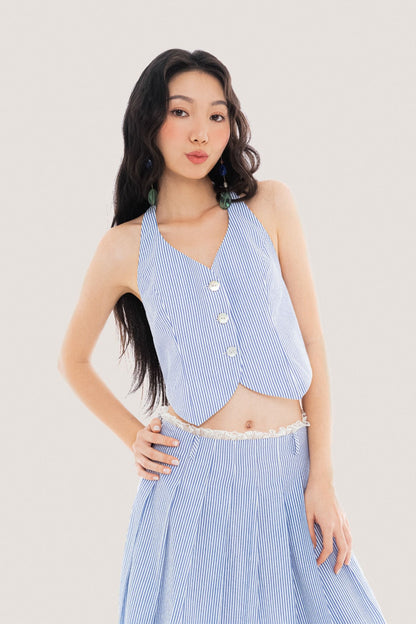 Libe Pinstripe Halter Neck Gilet Top (Pre-order)