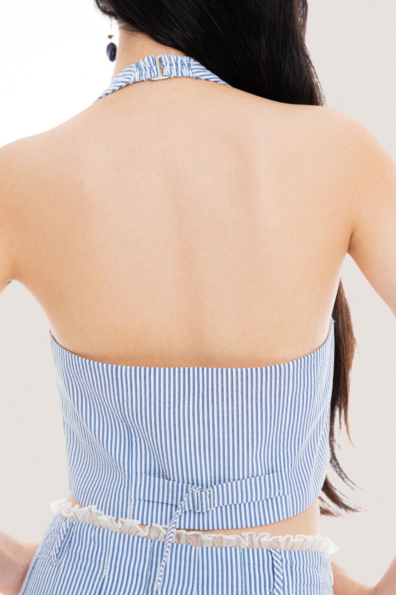Libe Pinstripe Halter Neck Gilet Top (Pre-order)
