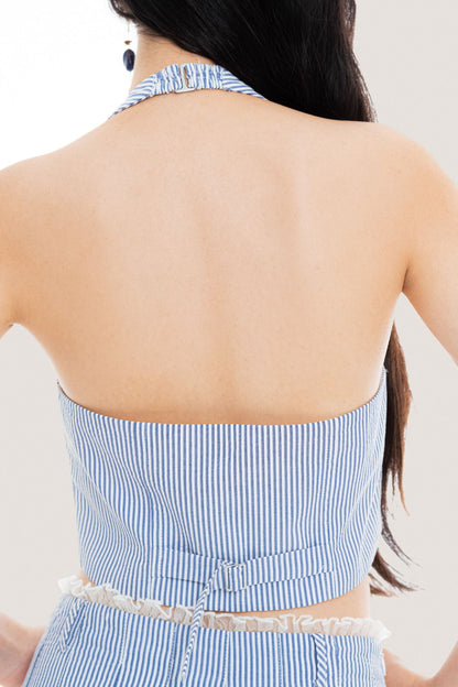 Libe Pinstripe Halter Neck Gilet Top (Pre-order)