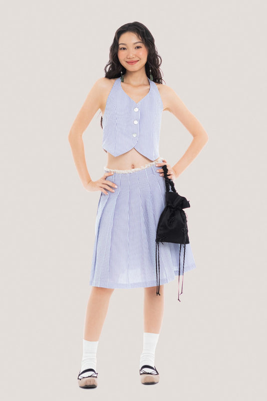 Libe Pinstripe Halter Neck Gilet Top (Pre-order)