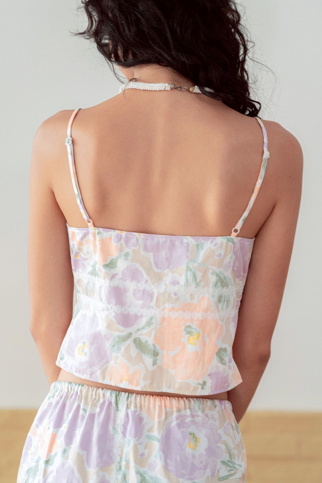 Libe Printed Floral Lace Hem Strappy Top (Pre-order)