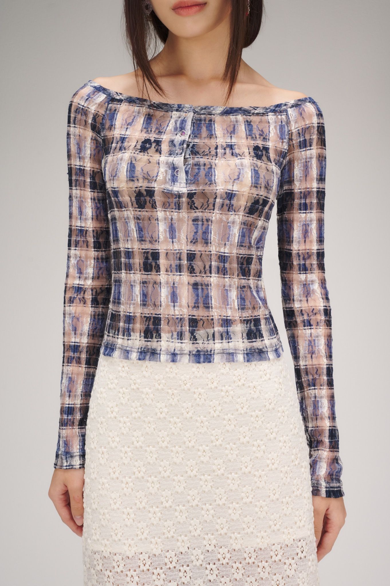 Libe Printed Lace Long Sleeve Top (Pre-order)