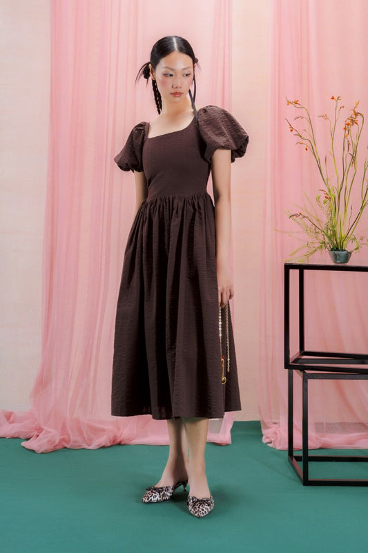 Libe Puff Sleeves Midi Dress (Pre-order)