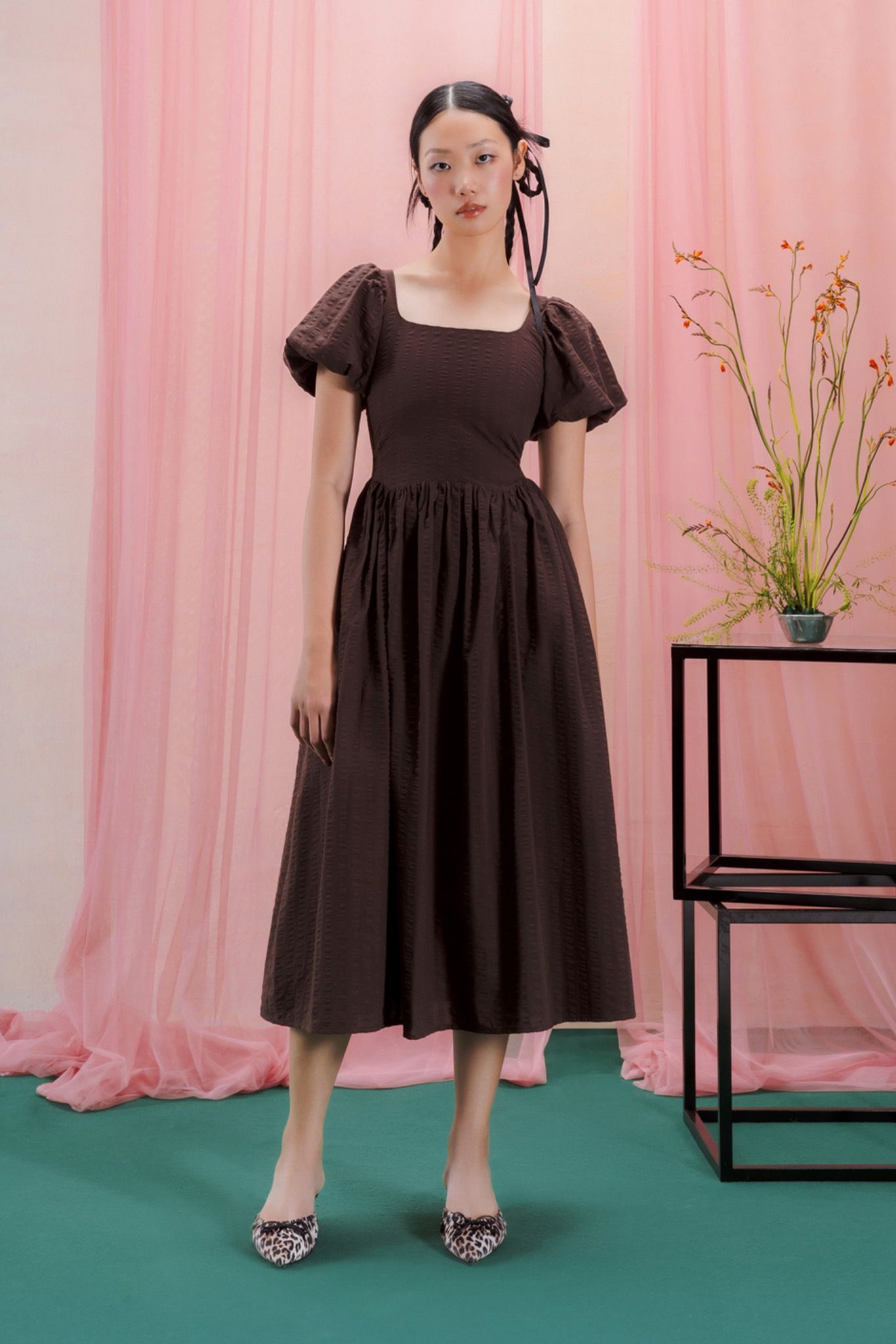 Libe Puff Sleeves Midi Dress (Pre-order)
