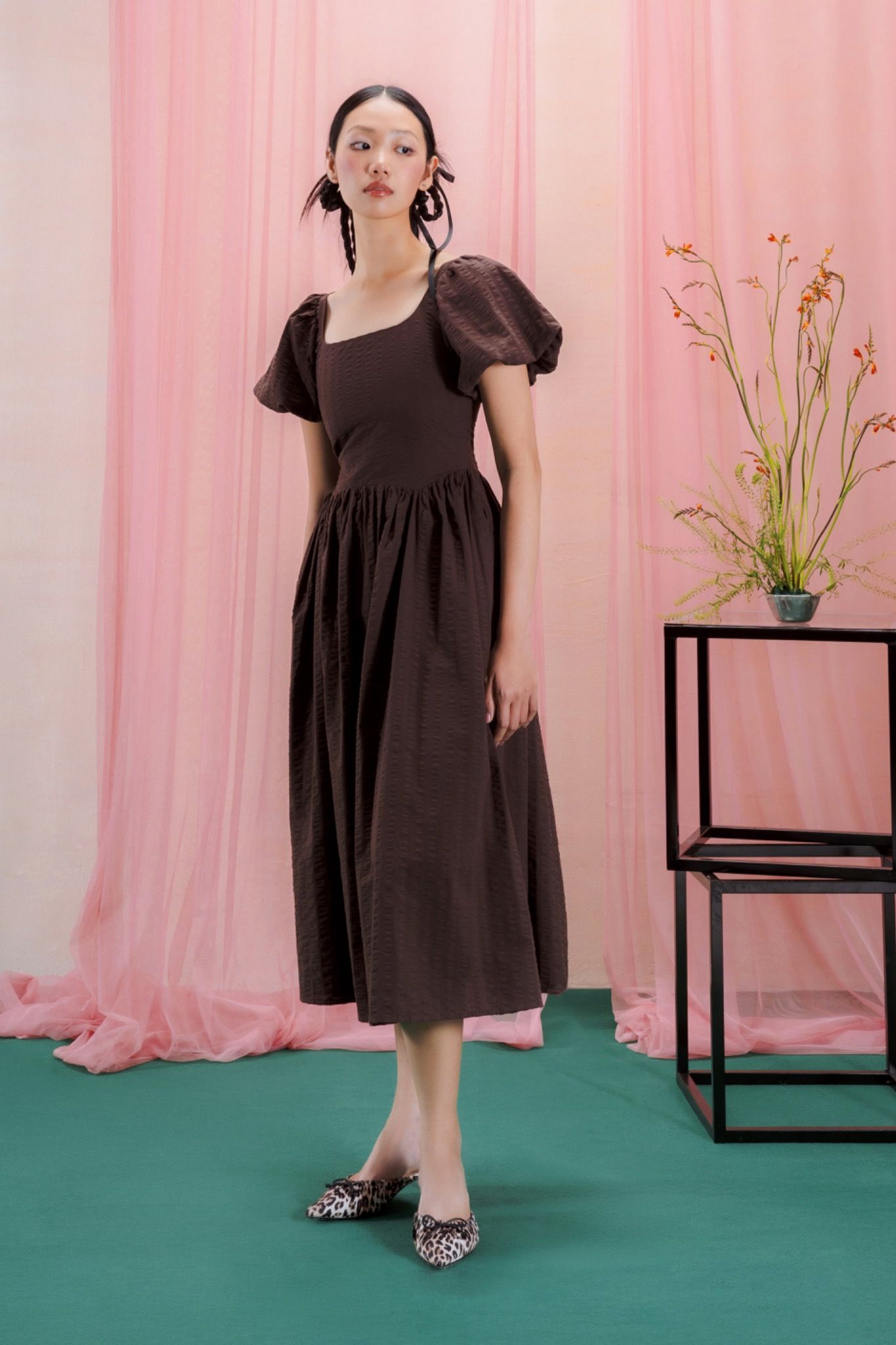 Libe Puff Sleeves Midi Dress (Pre-order)