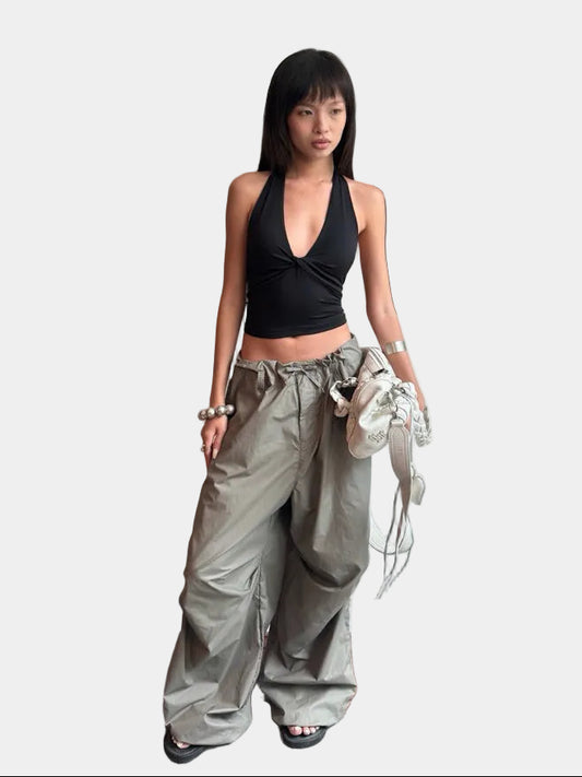 Odode Wide-Leg Parachute Pants With Drawstring