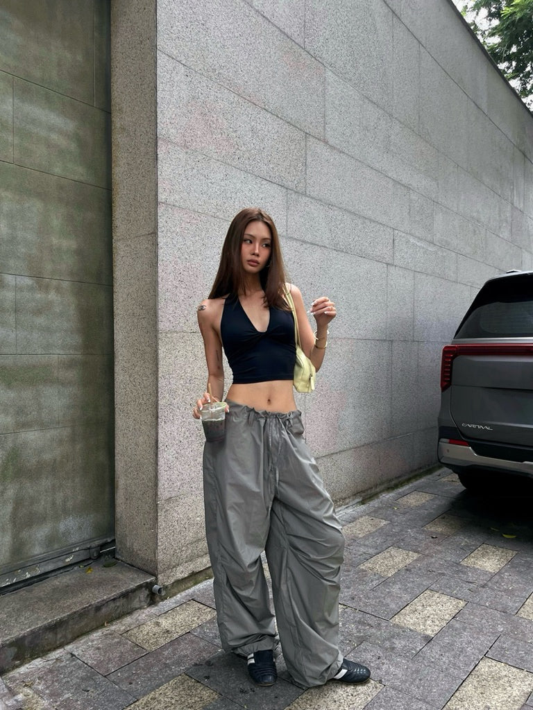 Odode Wide-Leg Parachute Pants With Drawstring